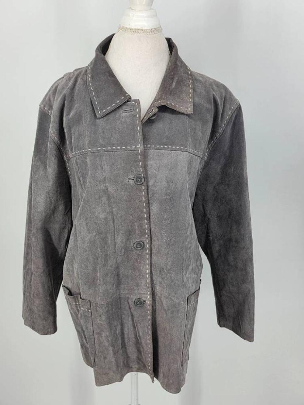 Denim Co Womens 3X Suede Leather Jacket Gray Contrast Stitch Blazer Coat Y2K